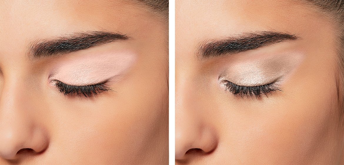 Gesicht einer Frau mit Anwendungsbeispiel für Augen Make-up